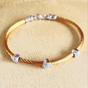 Sterling Silver 925 Diamond and Stainless Steel 2 Tone Bracelet 8in